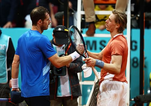 Andy Murray (L) and Denis Shapovalov (R) at the 2022 Madrid Open