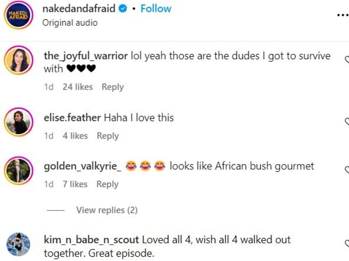 Fans react to Naked and Afraid season 17 episode 2 (Image via Instagram/@nakedandafraid)