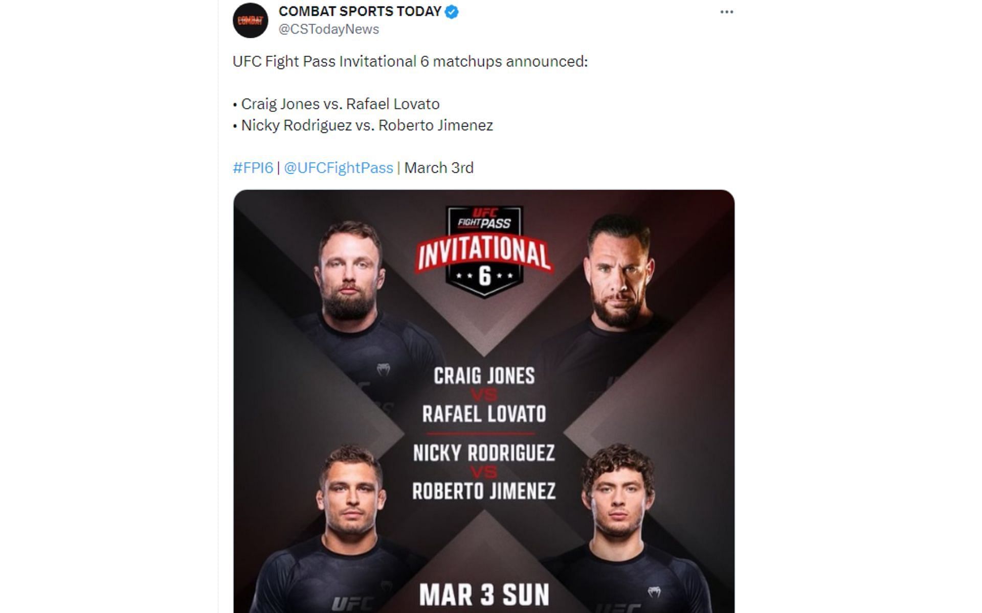 Tweet regarding Jones vs. Lovato Jr. [Image courtesy: @CSTodayNews - X]