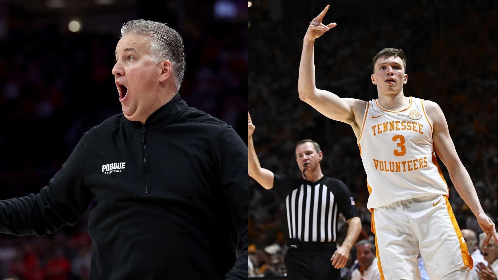 Purdue coach Matt Painter (left) and Tennessee guard Dalton Knecht (right) are likely to have deep 2024 NCAA Tournament runs.