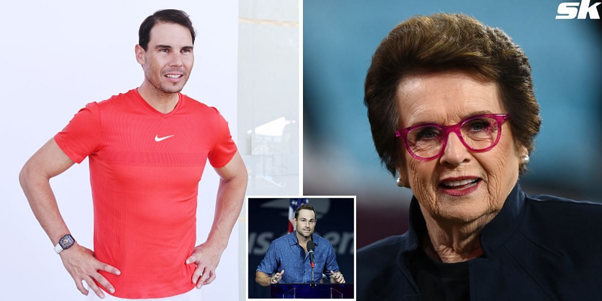 Rafael Nadal (L), Billie Jean King (R) and Andy Roddick (inset)