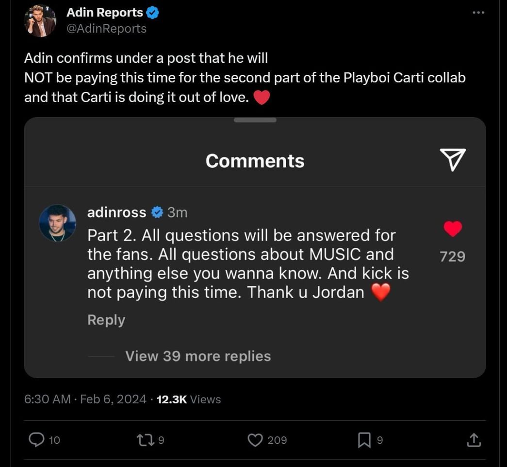 &ldquo;Backlash forced Carti to do a part two&rdquo; - Adin Ross revealing he would