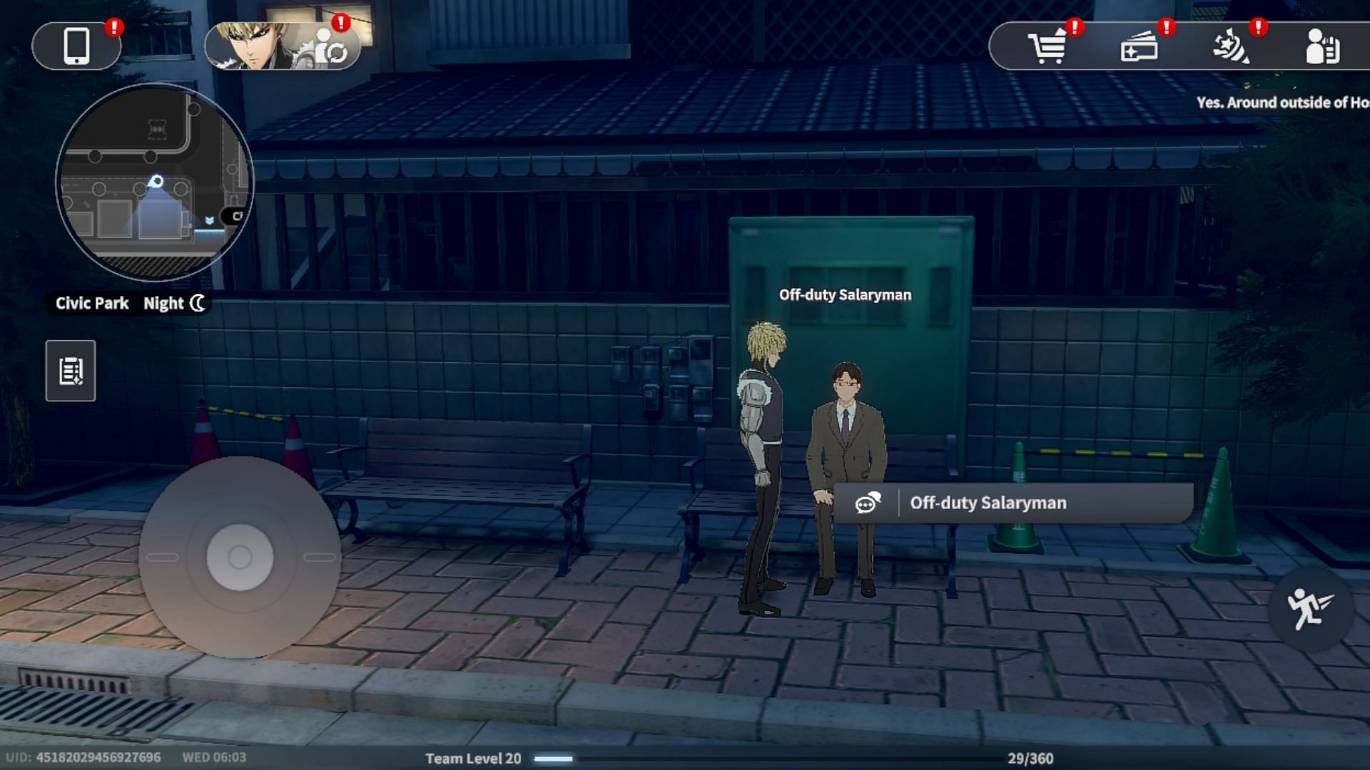 Ask a salaryman sitting on a bench at the Civic Park at night for the eighth Fresh Server (Image via Perfect World)