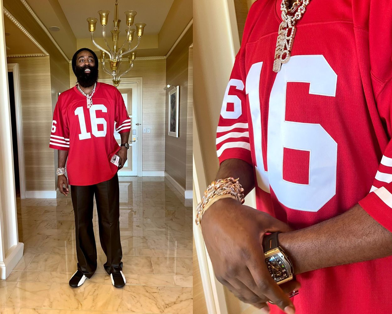 Super Bowl LVIII - James Harden rocks 49ers legend Joe Montana