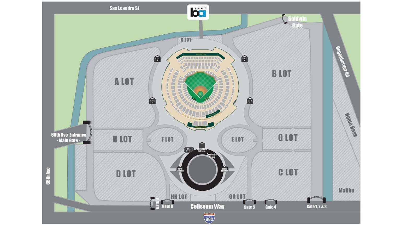 Oakland Coliseum Stadium,Parking Map
