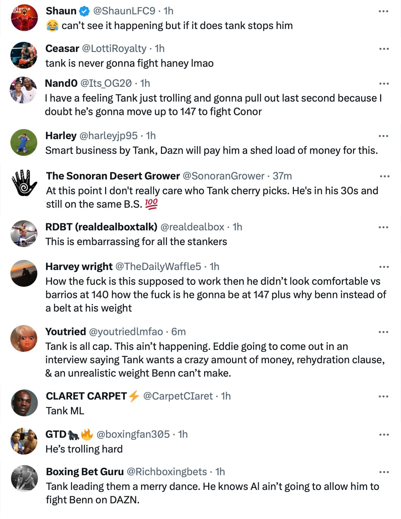 Fan reactions to Gervonta Davis responding to Conor Benn&#039;s callout on social media [via @michaelbensonn on X]