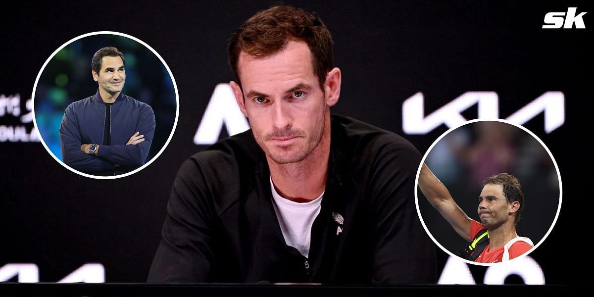 Roger Federer (L-inset), Rafael Nadal (R-inset) and Andy Murray