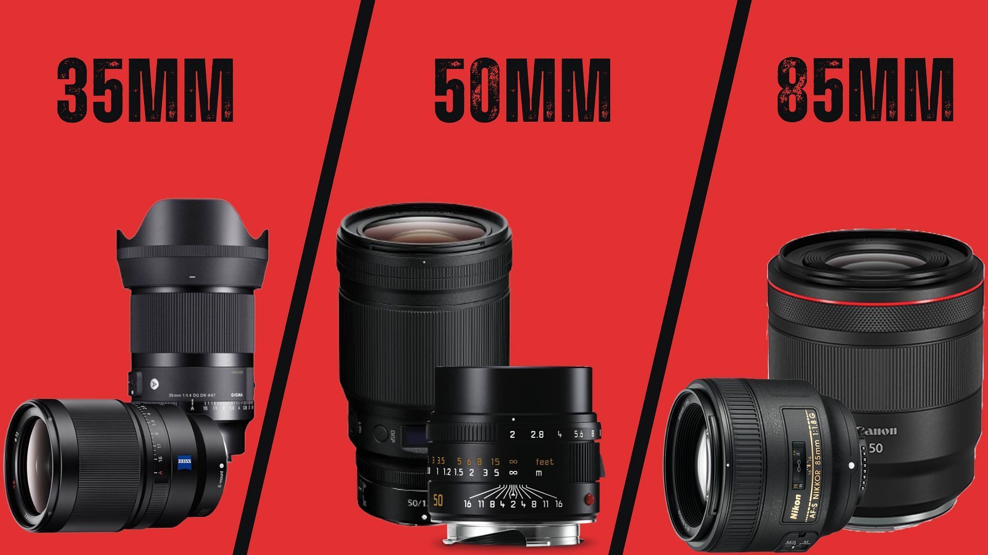 35mm vs 50mm vs 85mm: Which focal length is best for portrait photography? (Image via Sigma, Canon, Fujifilm, Sony, Nikon, Leica)