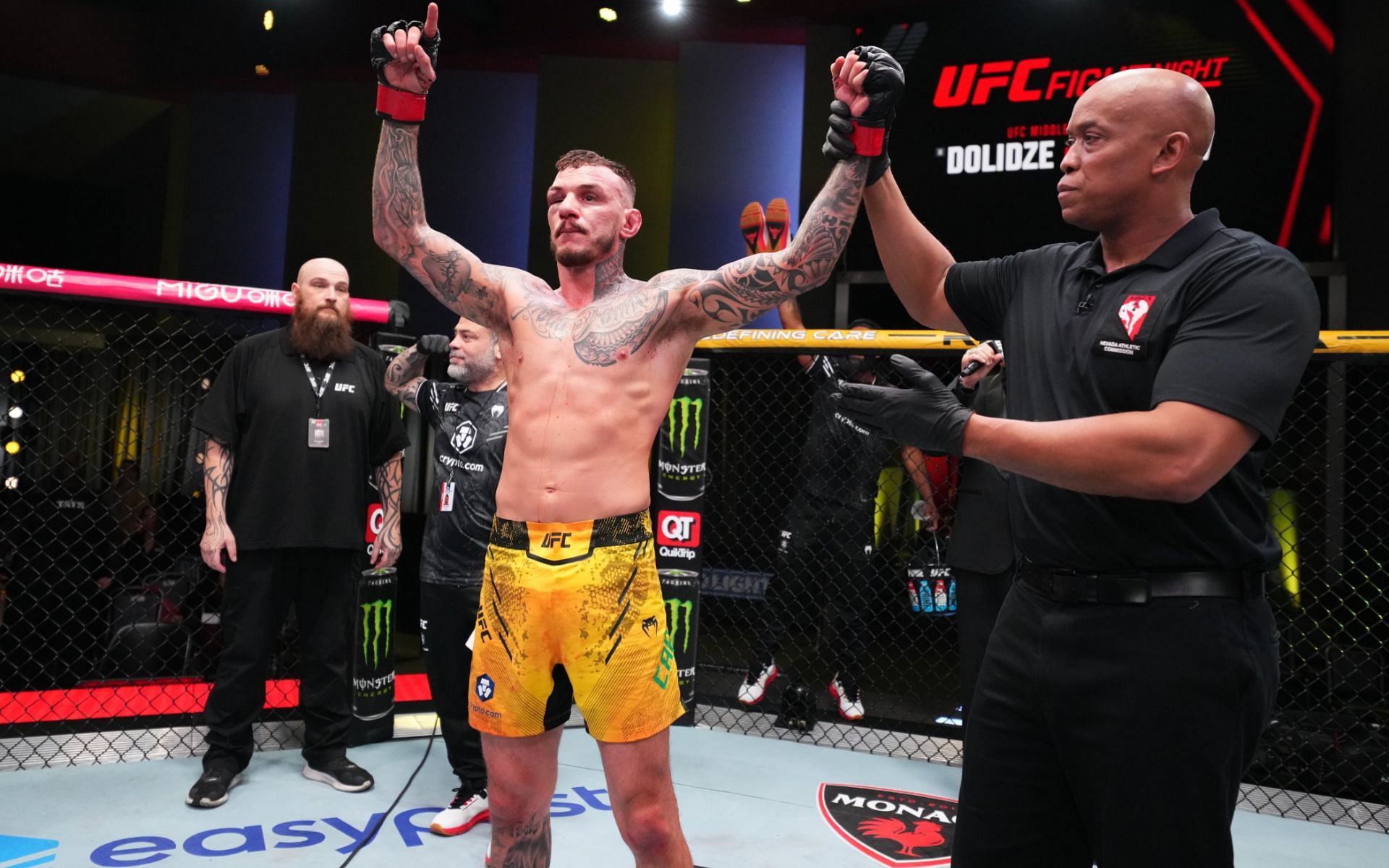 Renato Moicano calls out an MMA fan after defeating Drew Dober at UFC Vegas 85 [Photo Courtesy @ufc on X]