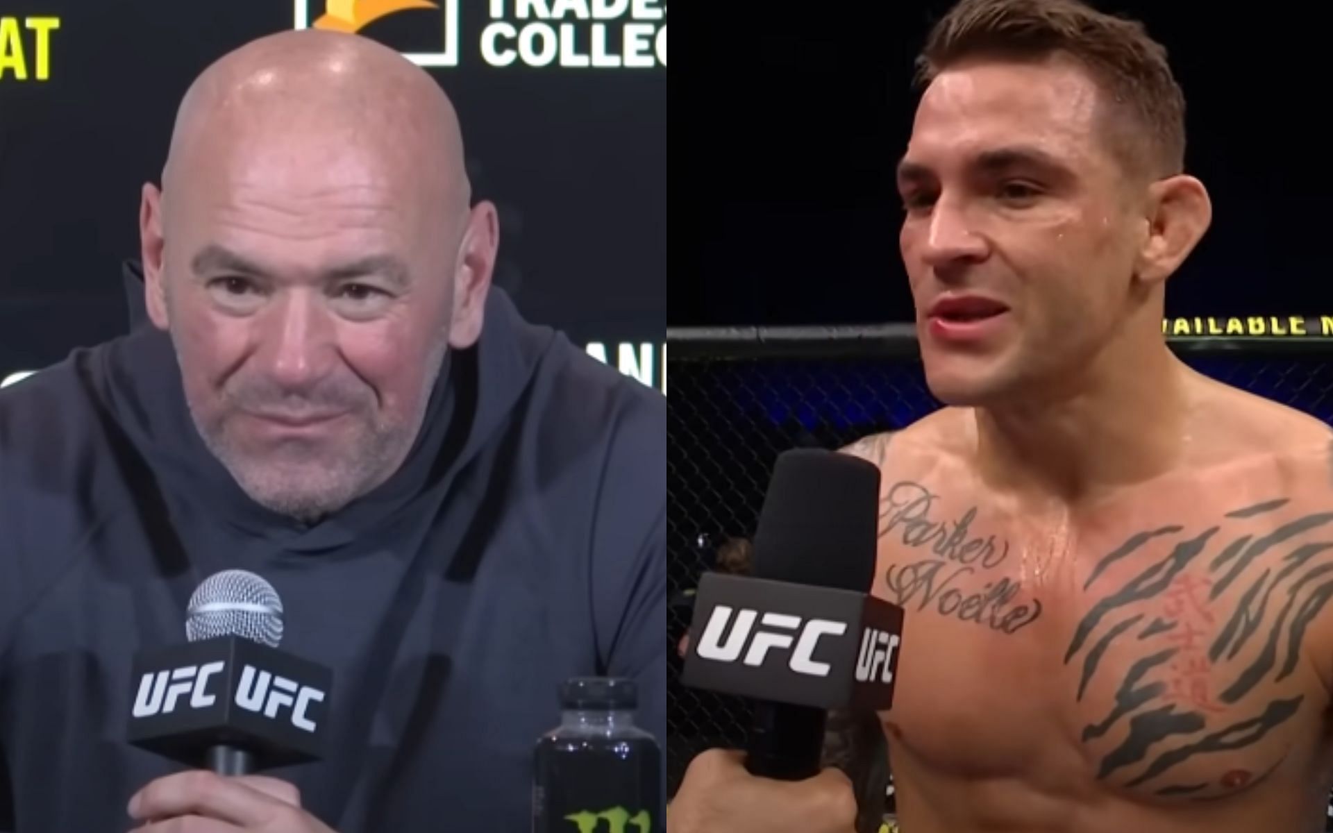 Dustin Poirier [Right] reveals why he decided to turn down UFC 300 bout [Dana White, Left] [Image courtesy: UFC - YouTube
