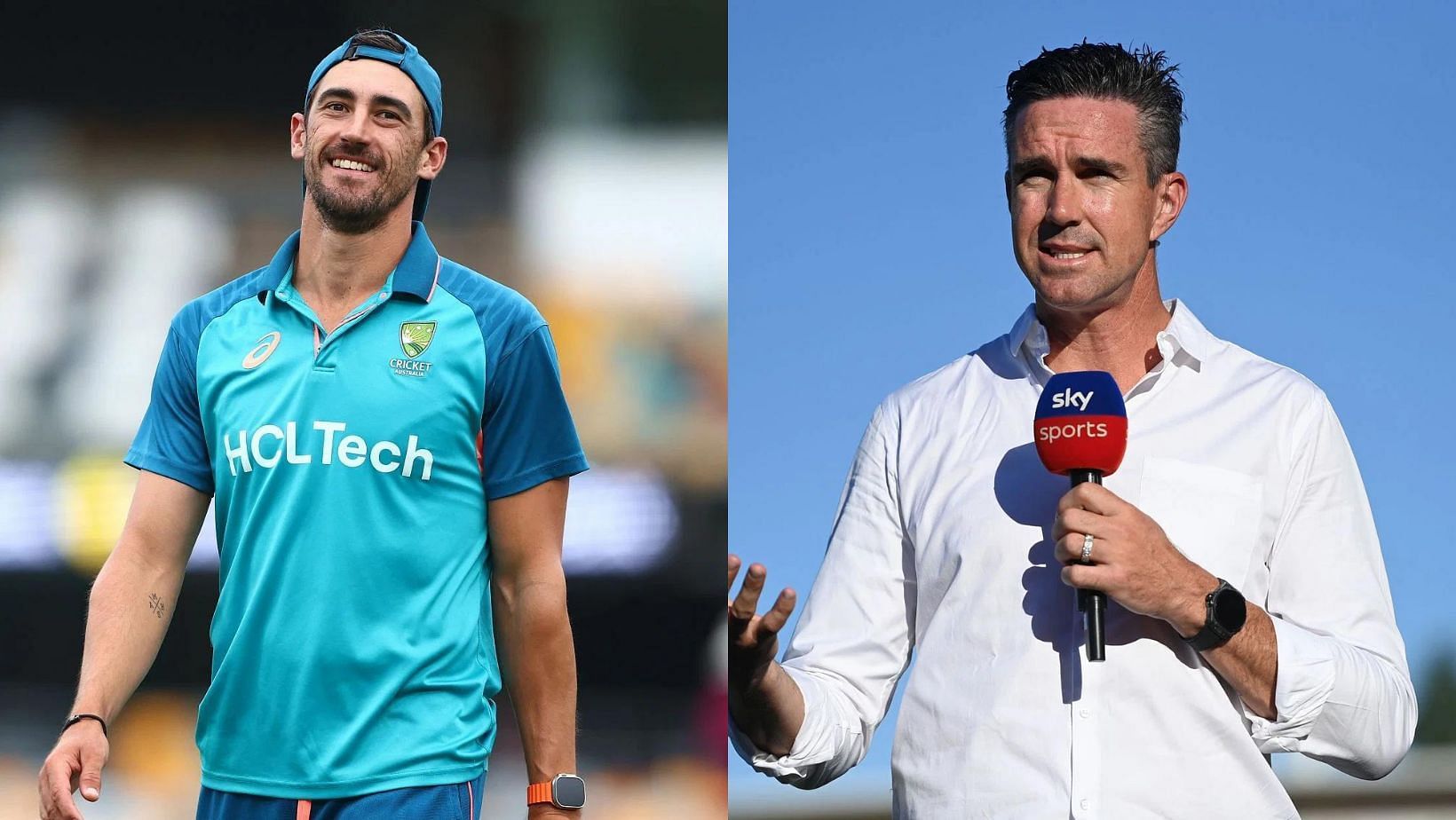 Mitchell Starc (L) and Kevin Pietersen.