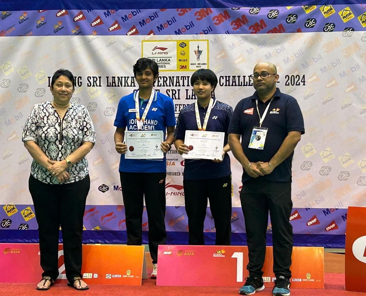 Isharani Baruah (right) and Rakshitha Ramraj on the podium, Image Courtesy- Twitter