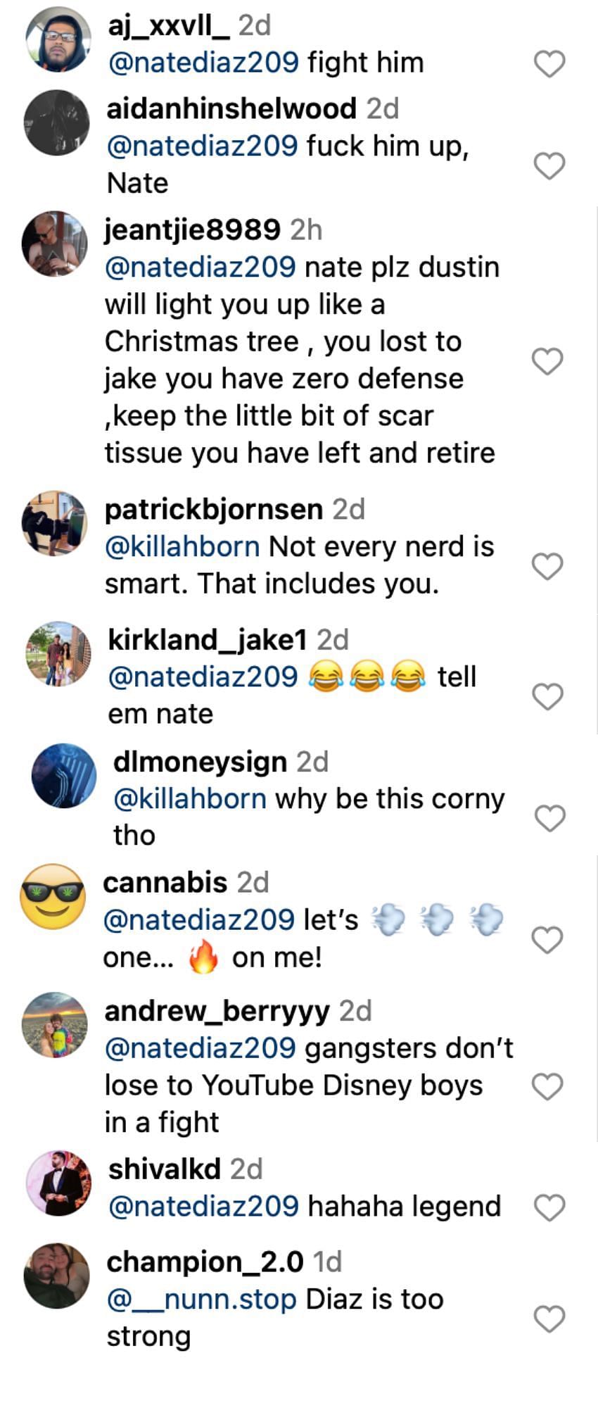 Fan reactions to Nate Diaz calling Dustin Poirier a &#039;nerd&#039; [via @arielhelwani on Instagram]