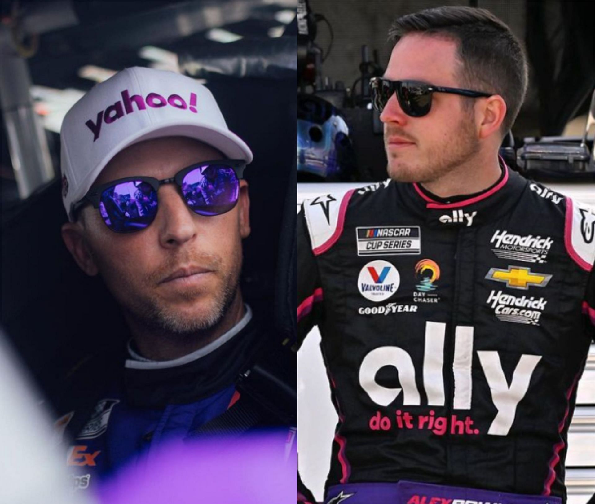 (L-R) NASCAR Cup Series drivers Denny Hamlin and Alex Bowman