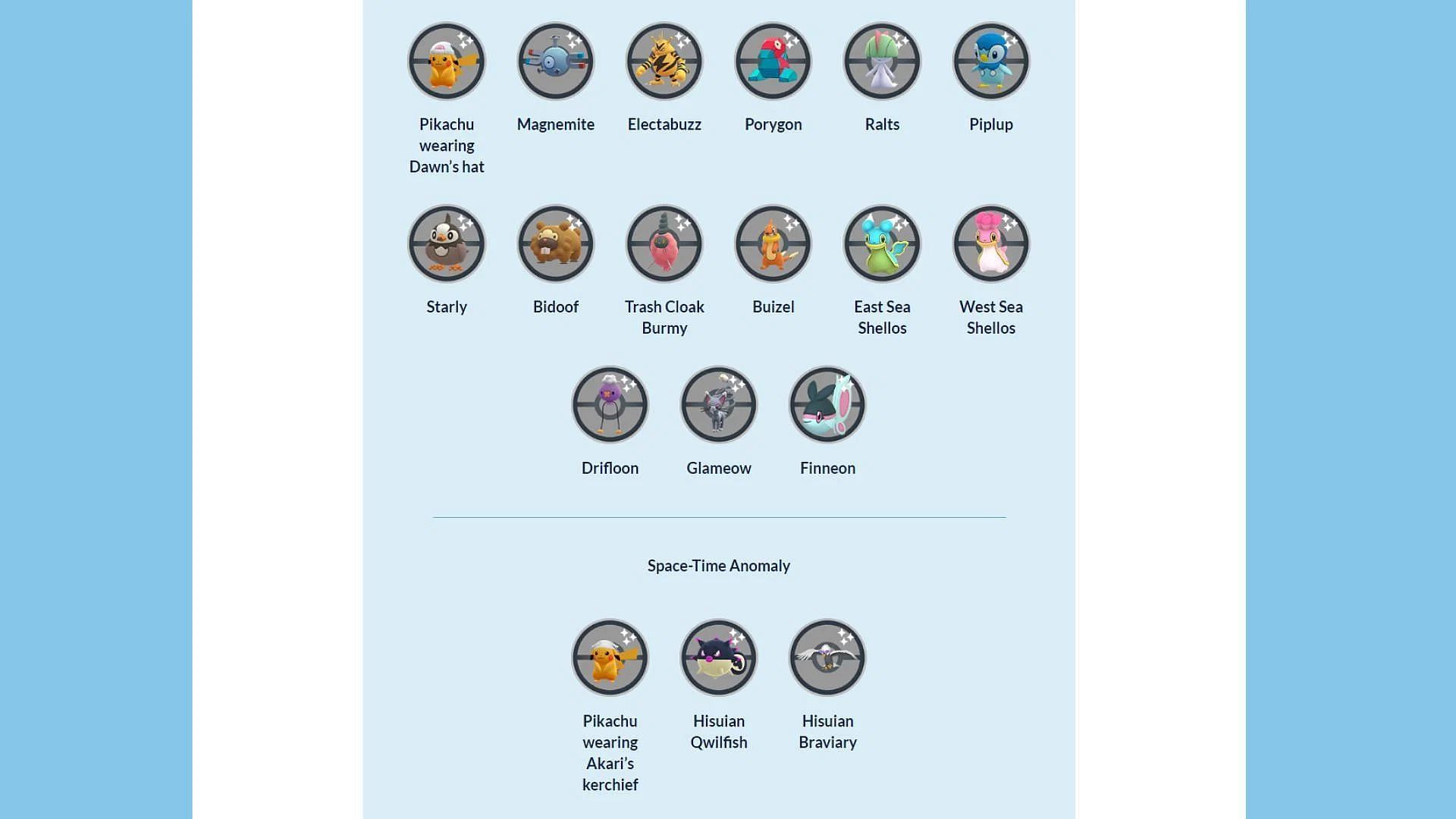 List of shiny critters (Image via Niantic)