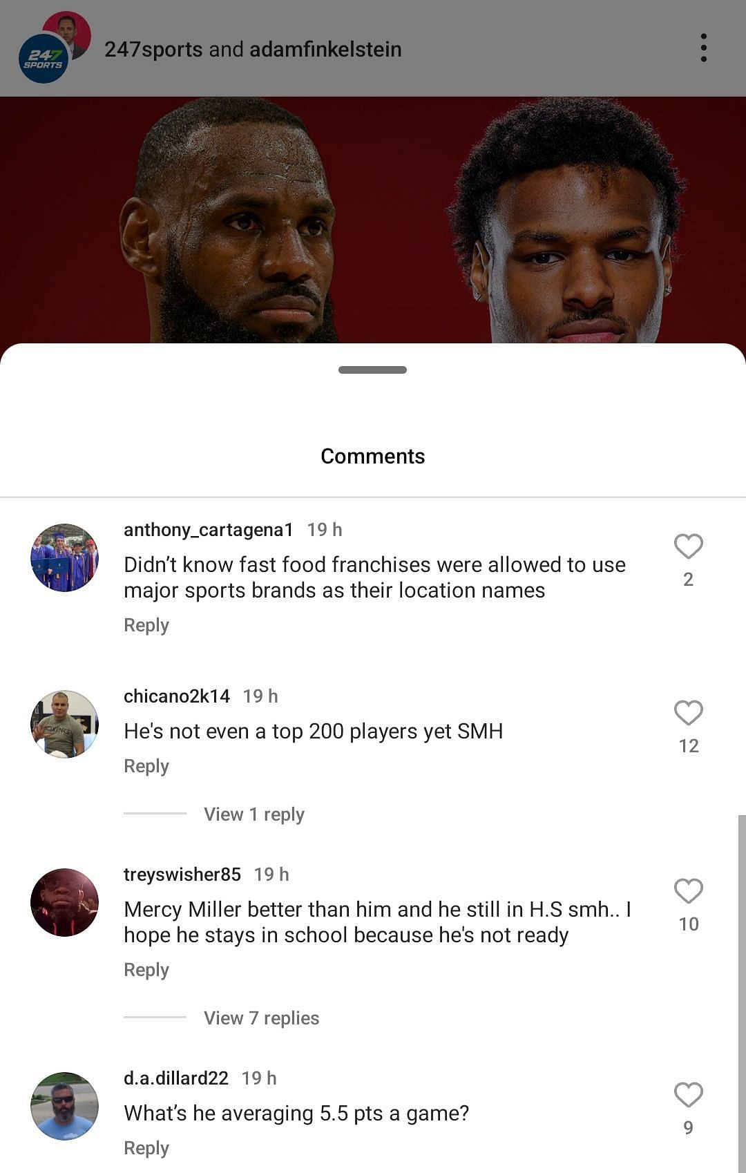 Fans questioning Bronny's projected move to the Lakers on IG