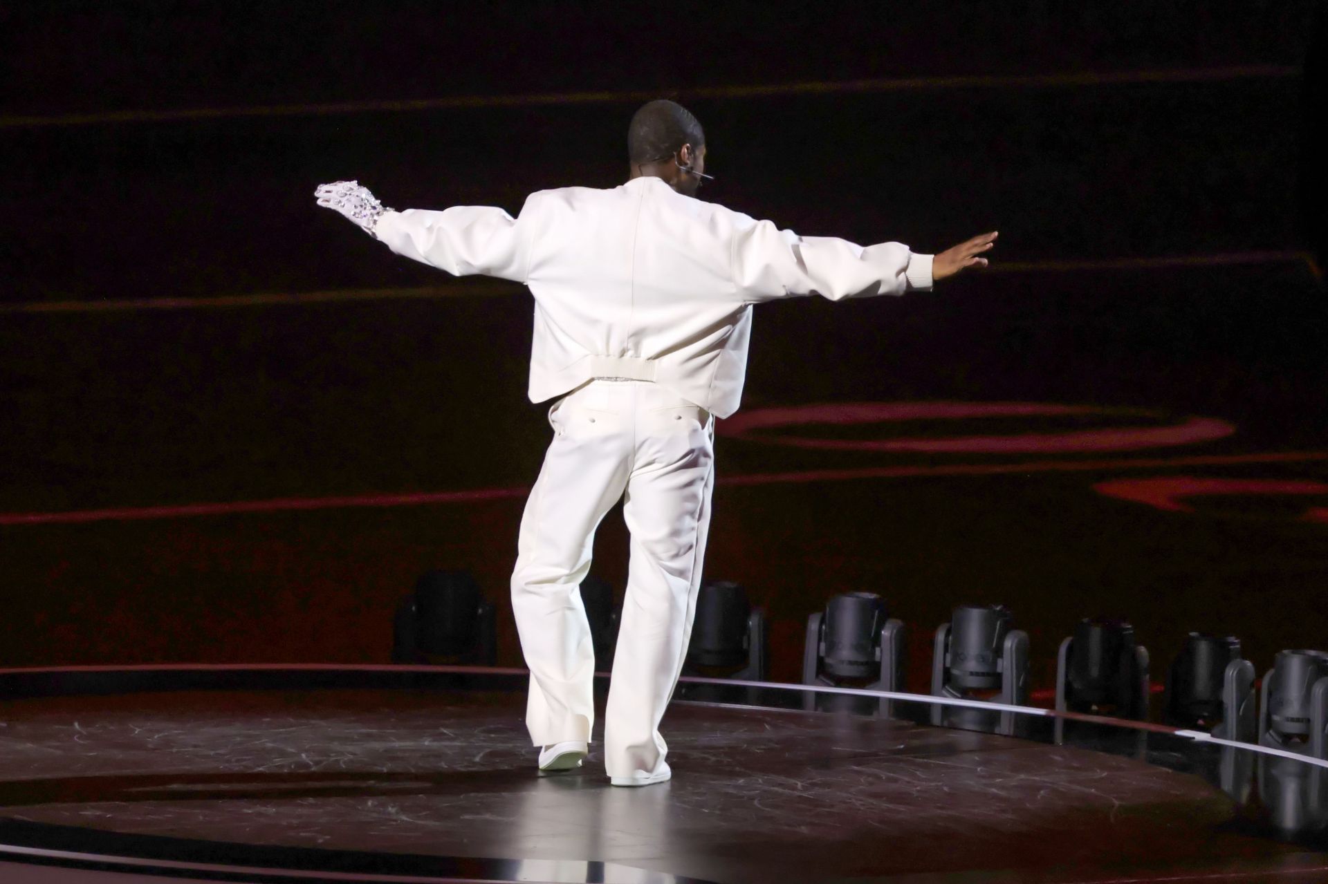 Usher performs onstage during the Apple Music Super Bowl LVIII Halftime Show at Allegiant Stadium on February 11, 2024 (Photo by Ethan Miller/Getty Images)