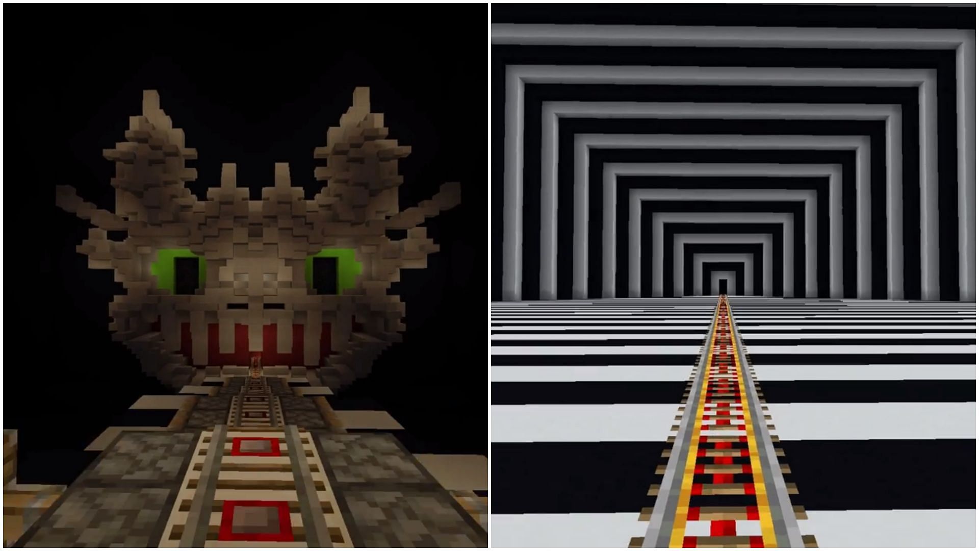 Minecraft player creates rollercoaster through several stunning builds (Image via Reddit/u/PhsyconautZiggy)