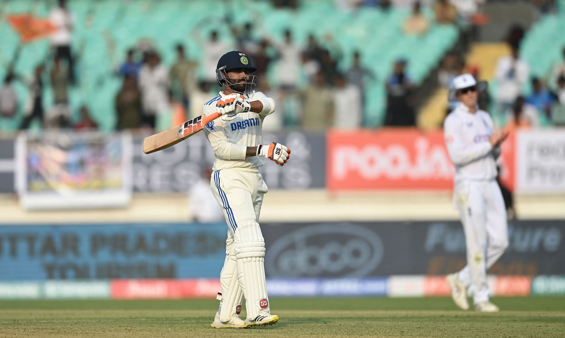 Ravindra Jadeja celebrating after hitting a century. (Image Courtesy: Getty)