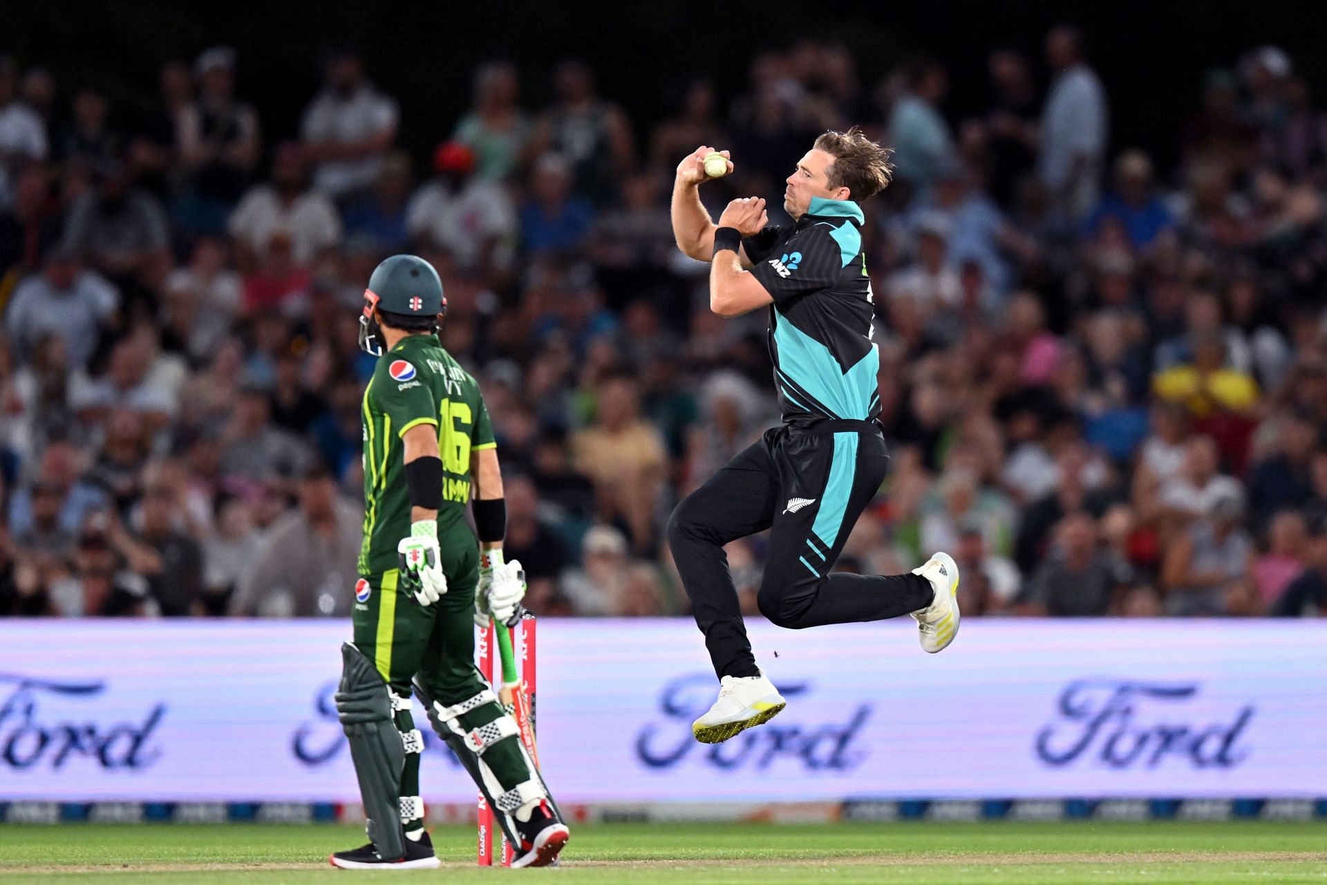 Tim Southee bowling in a match against Pakistan. (Pic: Getty Images)