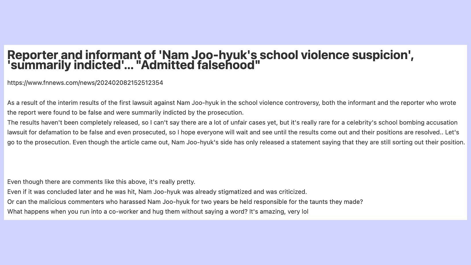 Netizens criticize the actor for thanking Nam Jo-hyuk. (Image via TheQoo &amp; translation by Google)