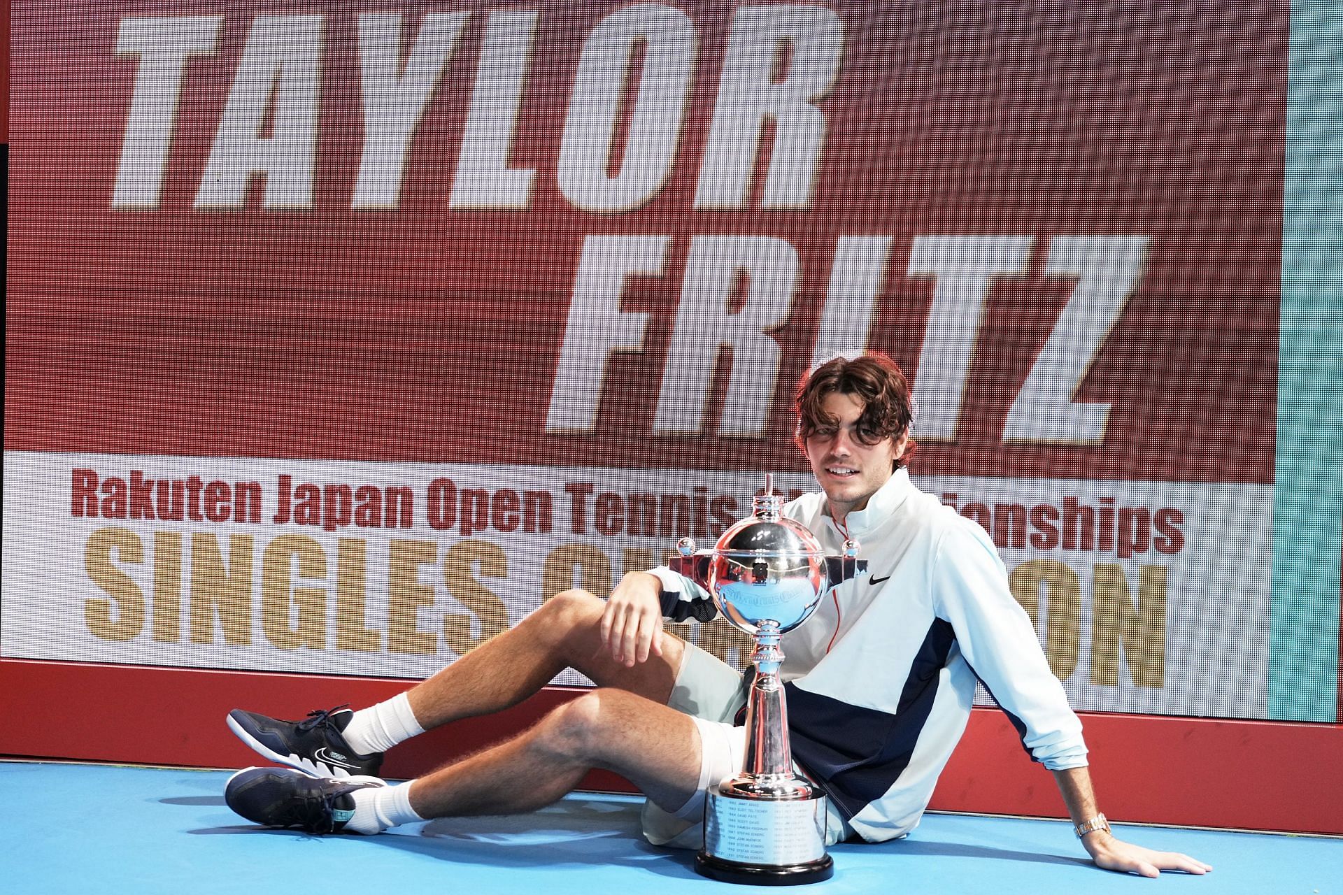 Taylor Fritz with Japan Open 2022 men&#039;s singles trophy.