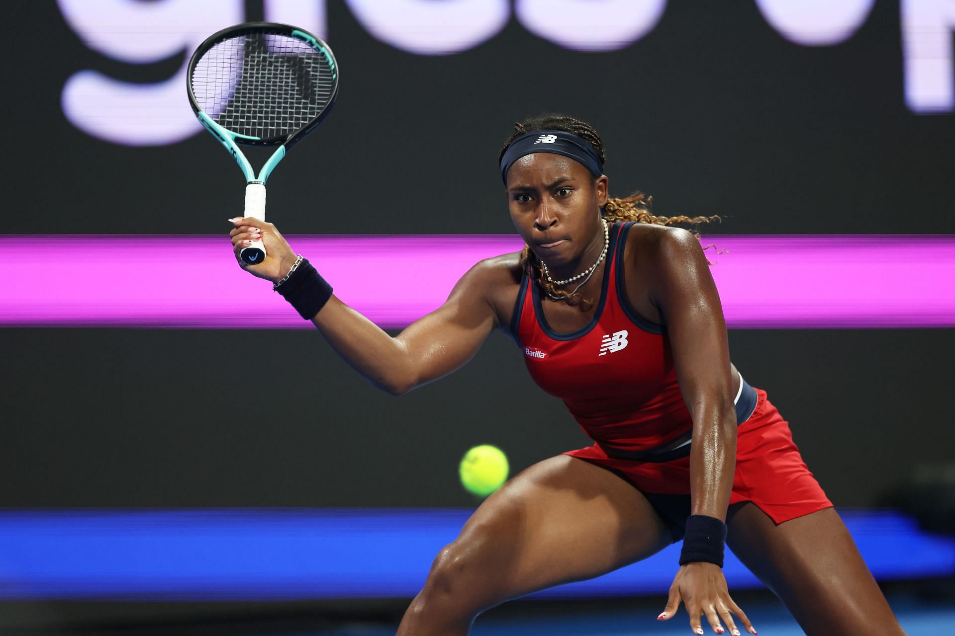 Coco Gauff in action at the 2024 Qatar Open.