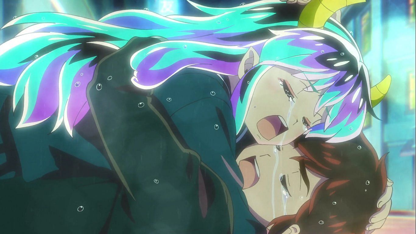 Lum and Ataru under the rain (Image via David Production).