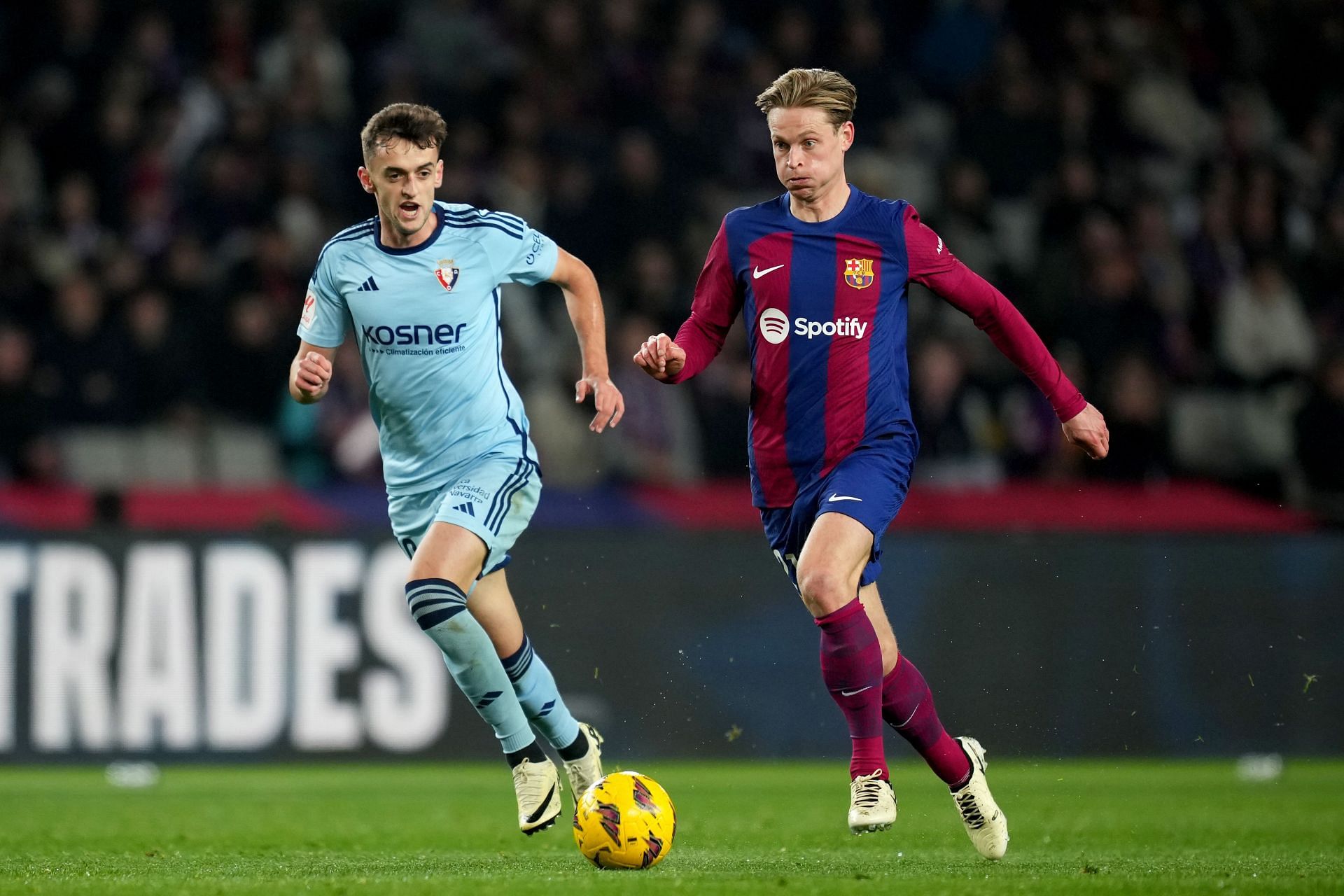 Frenkie de Jong (right)&rsquo;s future at the Camp Nou remains up in the air.