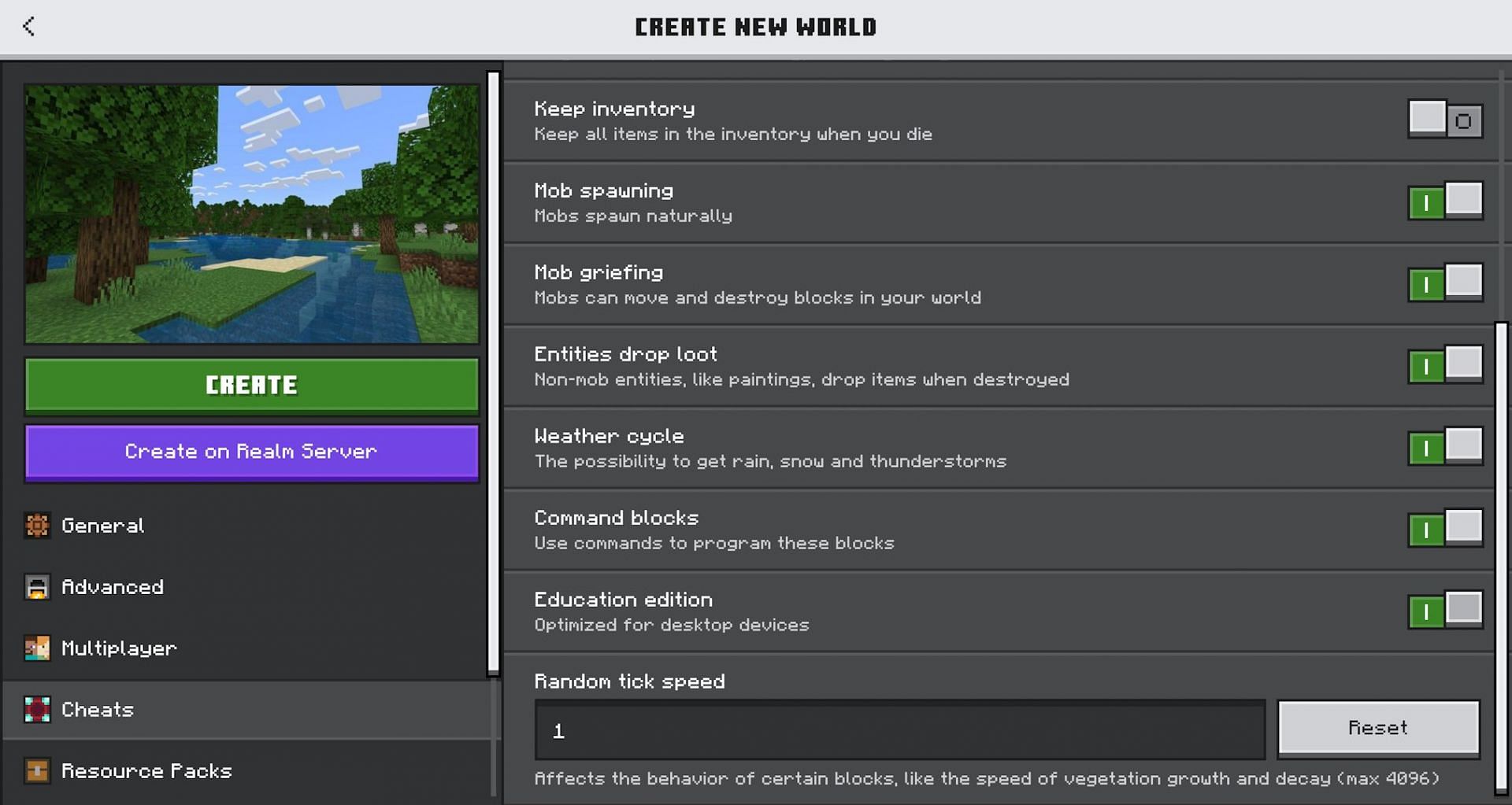 The location of the Education Edition toggle within the game (Image via Mojang Studios)