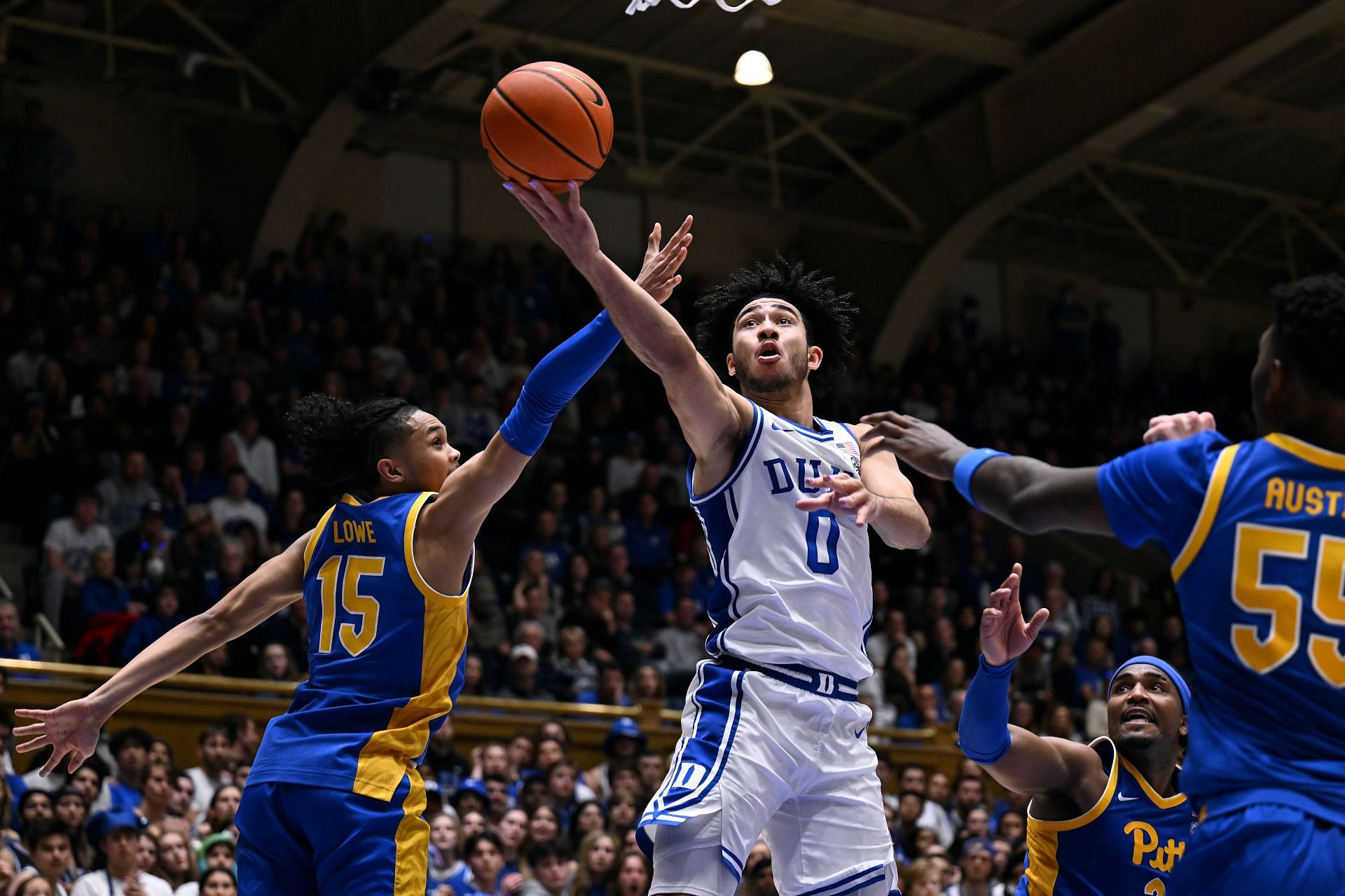 Duke&#039;s Jared McCain attempts a shot.