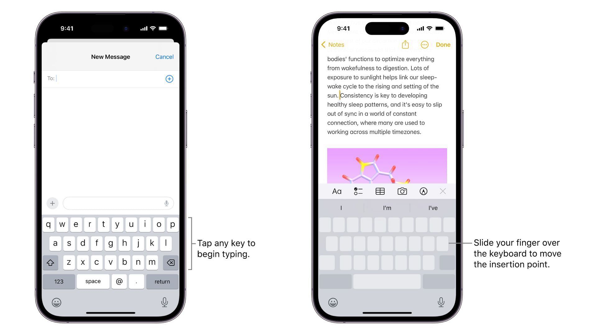 iPhone 15 hidden feature - use the keyboard as a touchpad (Image via Apple)
