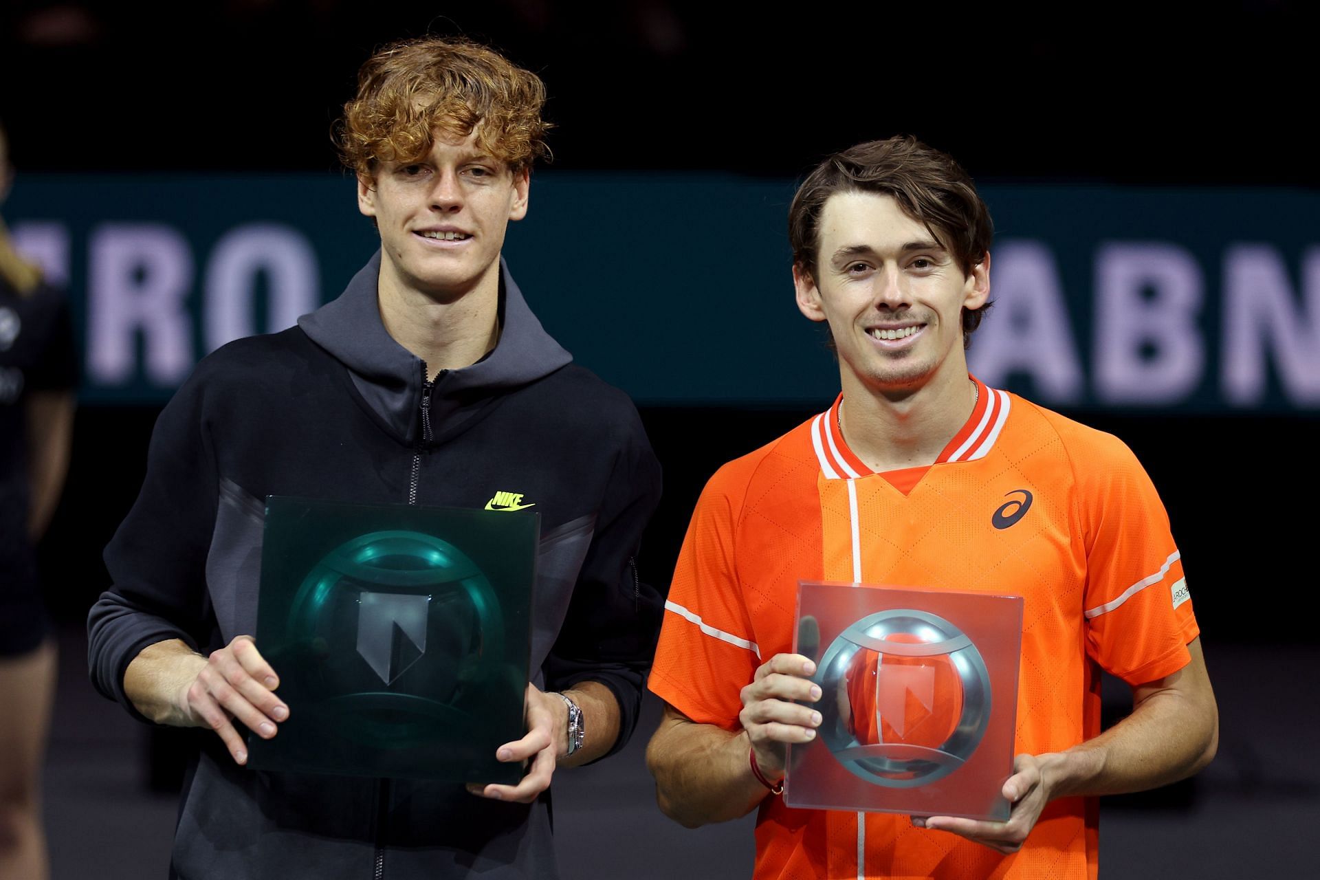 Sinner and de Minaur pictured at the ATP Rotterdam 2024 final