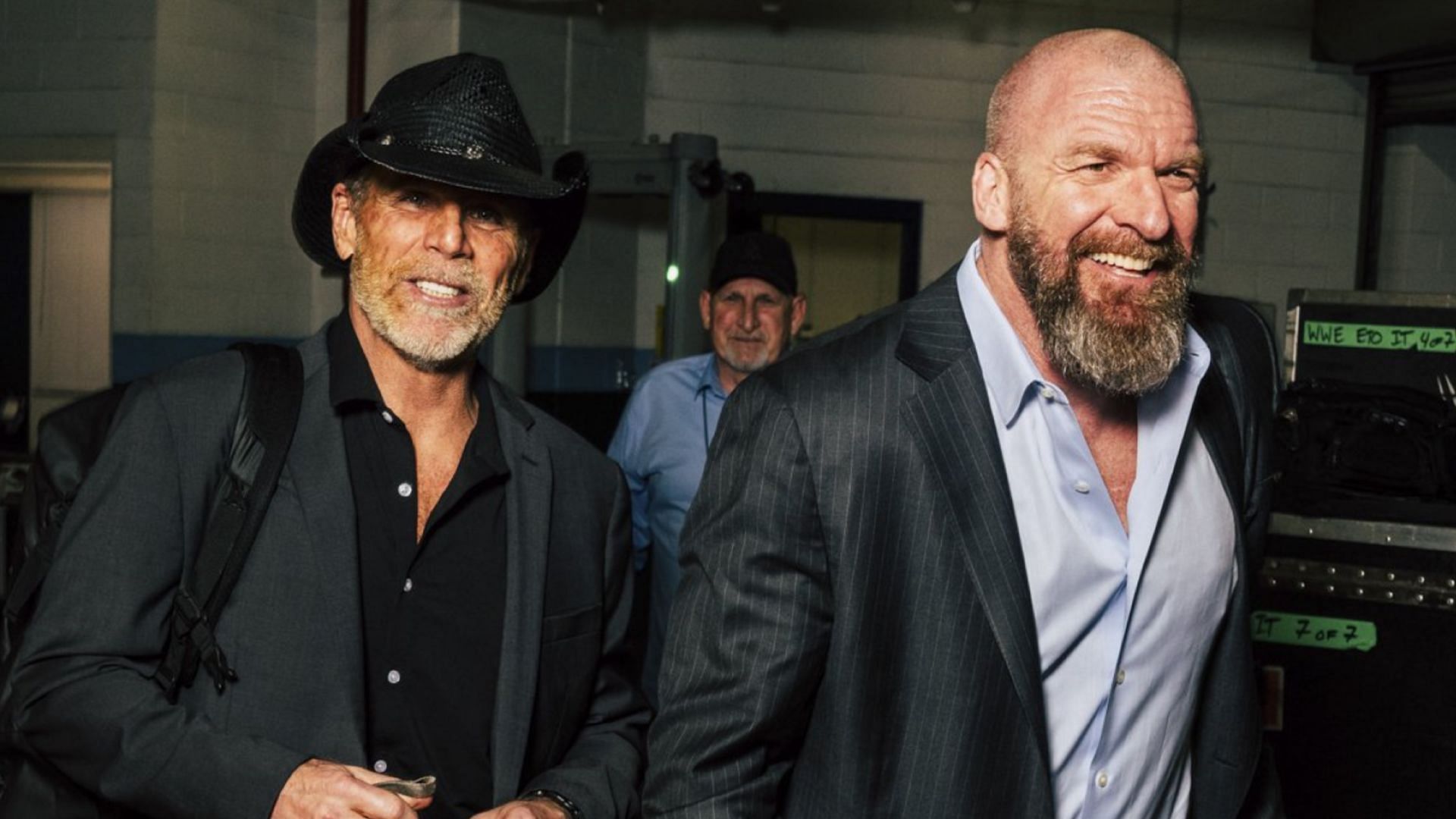 Shawn Michaels and Triple H backstage at the WWE Royal Rumble