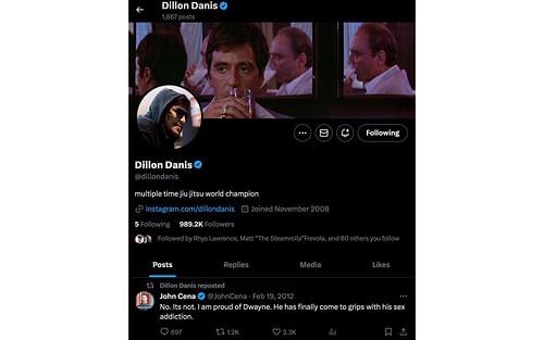 Dillon Danis' retweet of John Cena's post