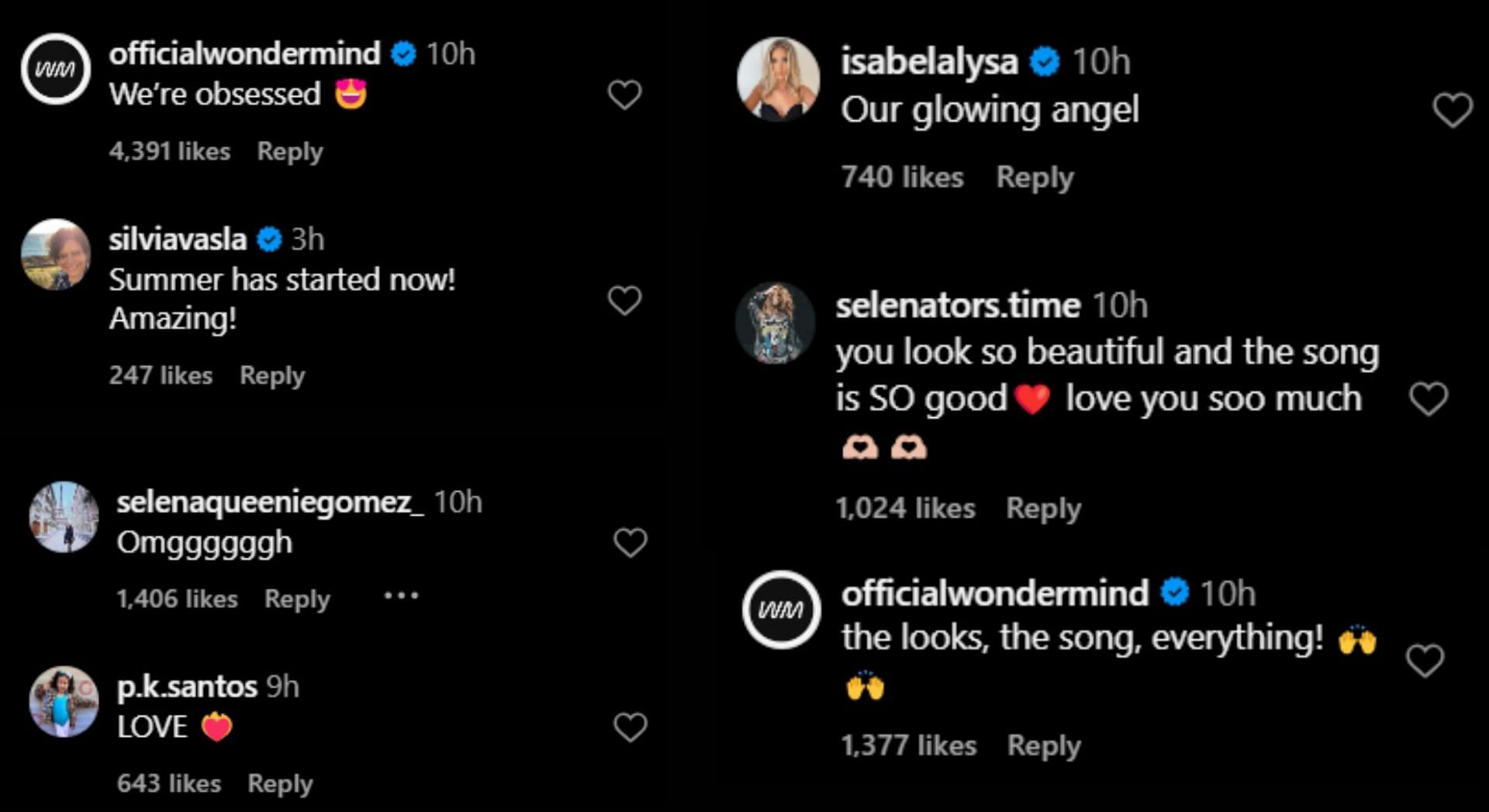 Fan reactions on Selena&#039;s look for Love Again (Image via Instagram/@selenagomez)