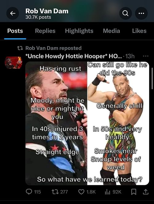 Screengrab of RVD reposting the tweet