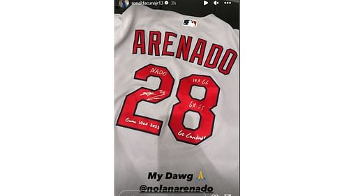 Ronald Acuna Jr. flaunting Nolan Arenado's Cardinals jersey