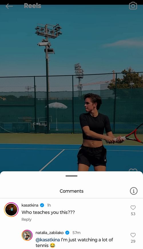 Screen grab of Daria Kastkina's comment under Natalia Zabiiako's post