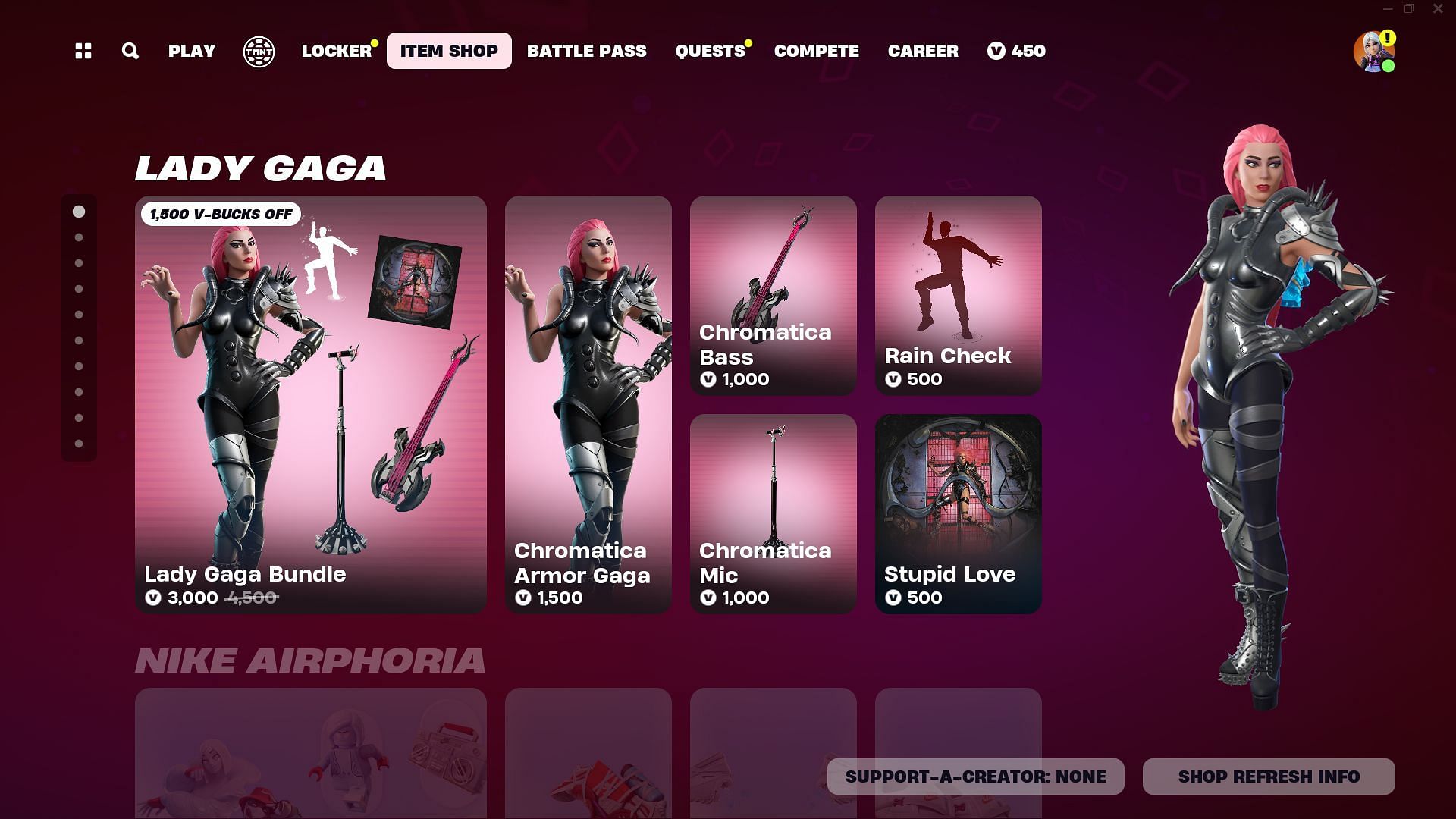 Lady Gaga Skin is currently listed in the Item Shop (Image via Epic Games)