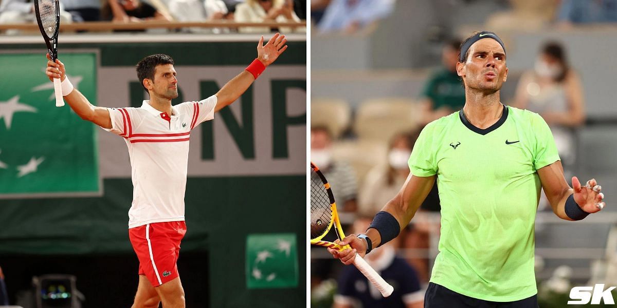 Novak Djokovic (L) and Rafael Nadal (R) at the 2021 French Open