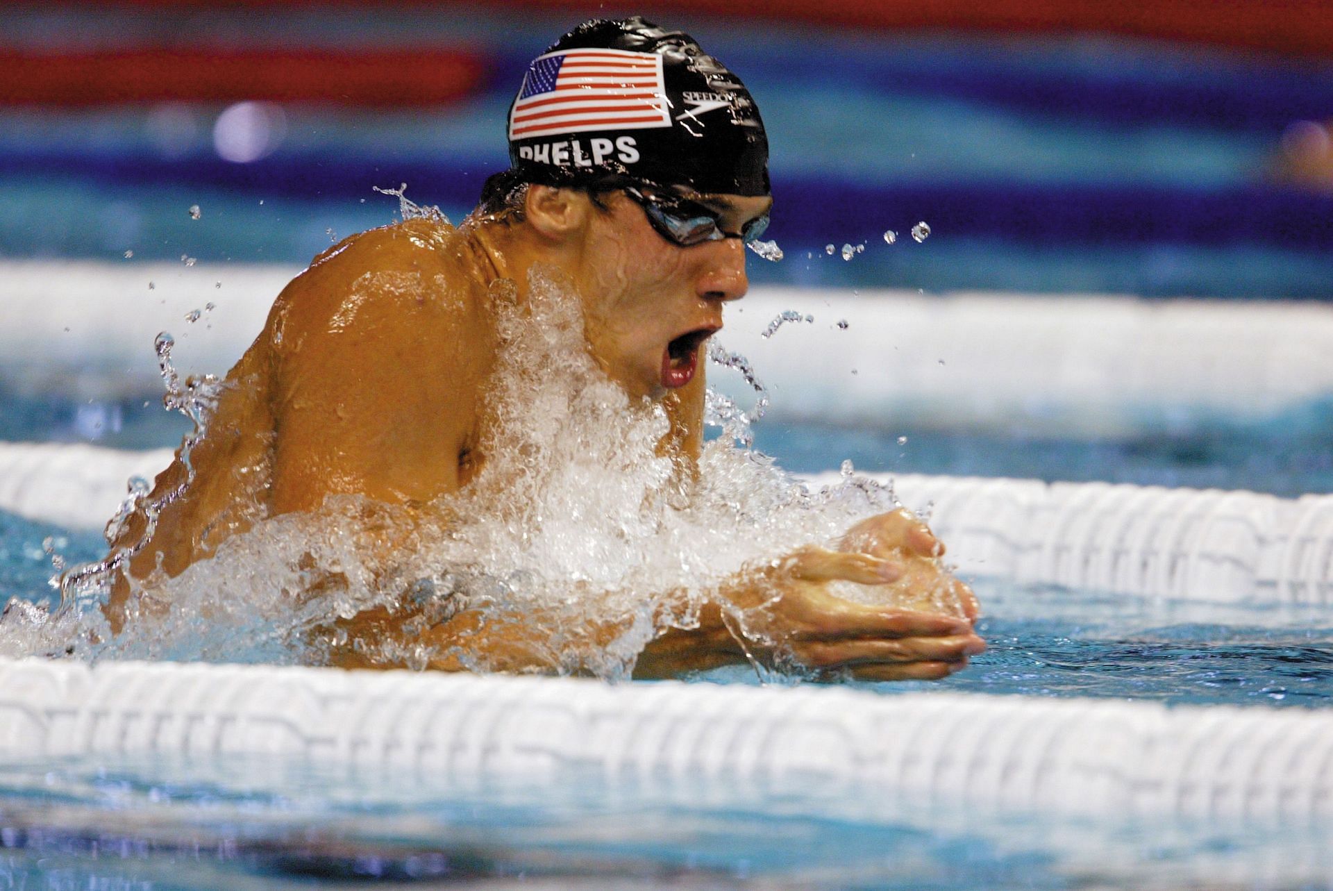 Michael Phelps of the USA competes during the Men&#039;s 200m Individual Medley Final during the 10th Fina World Swimming Championships 2003. (Photo by Shaun Botterill/Getty Images)