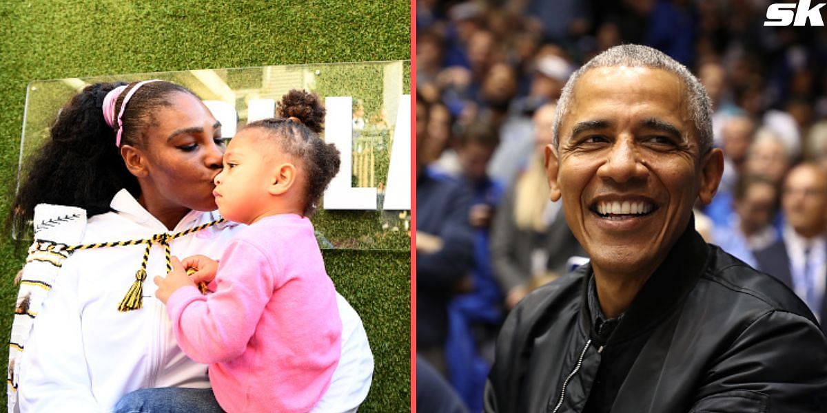 Serena Williams with Olympia (L) and Barack Obama (R)