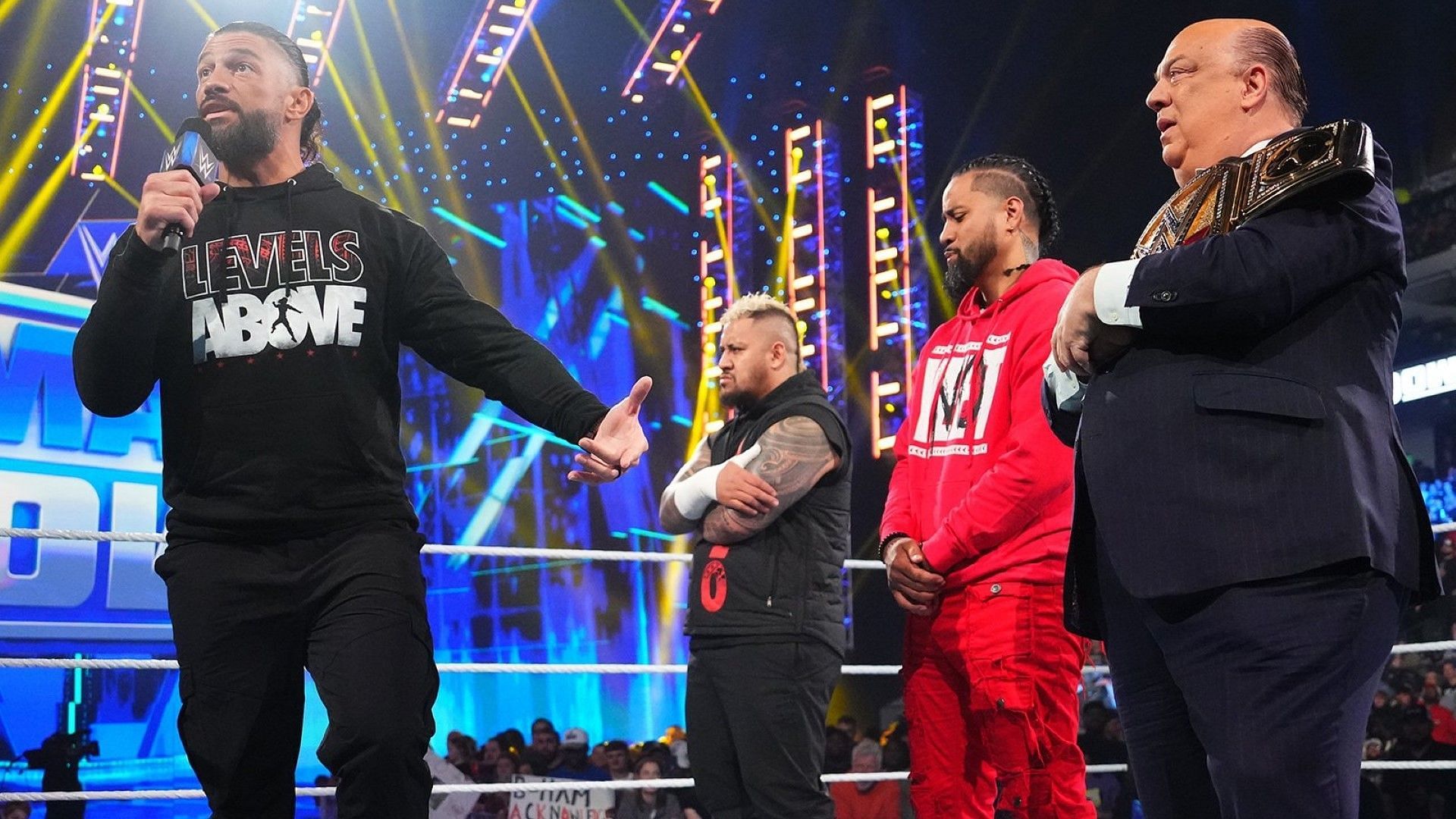 The Bloodline stands tall in the ring on WWE SmackDown