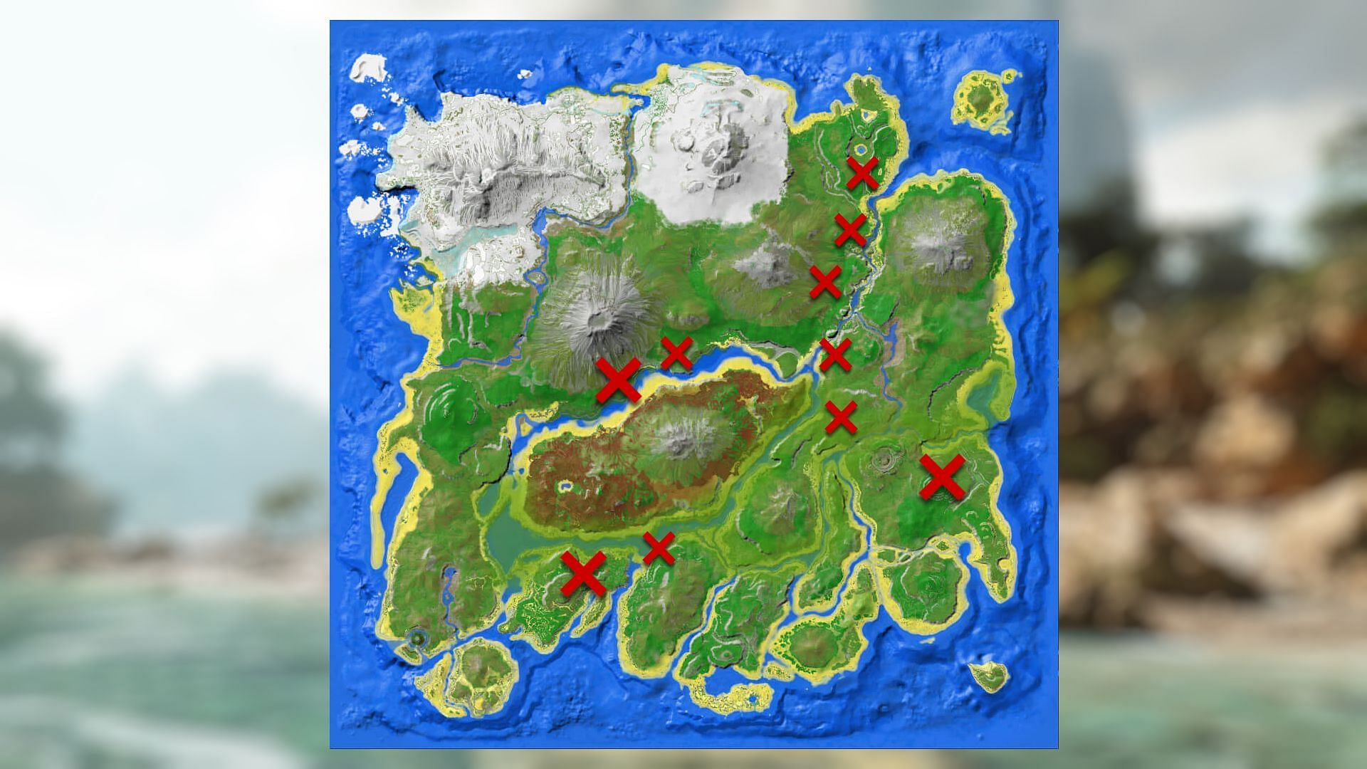 Known Gigantoraptor spawn locations (Image via Studio Wildcard)