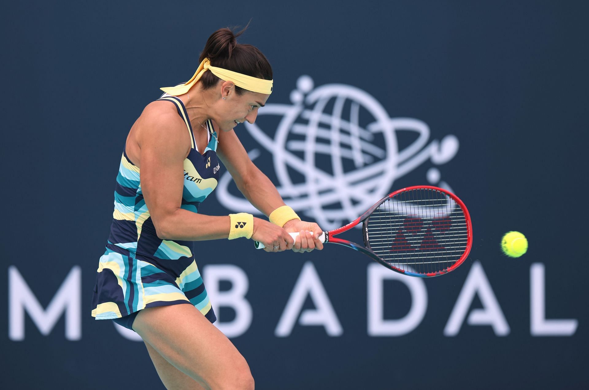 Caroline Garcia in action at the Abu Dhabi Open