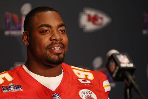 Chris Jones during Super Bowl LVIII - Kansas City Chiefs Media Availability