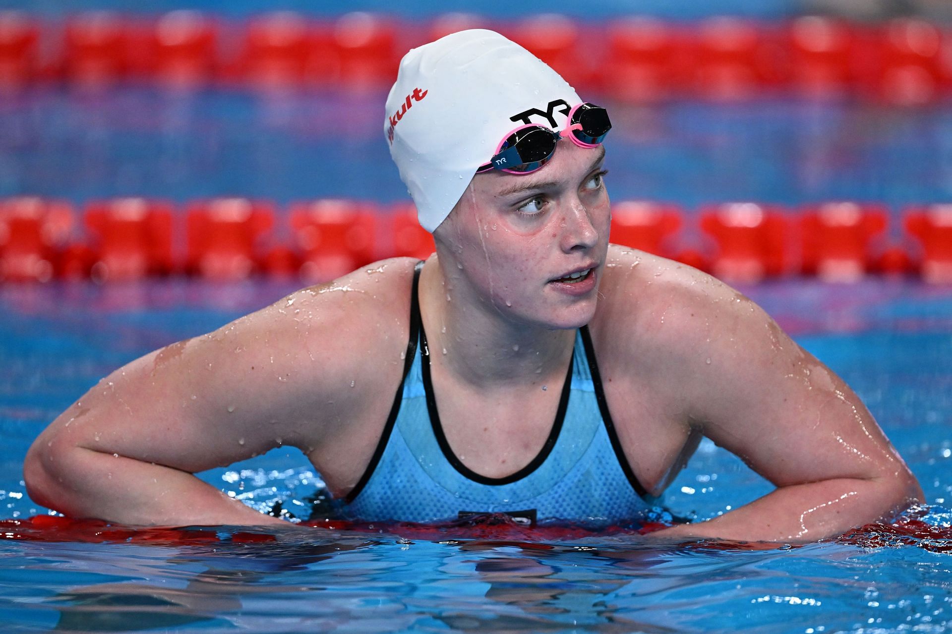 Claire Curzan competes in the Women's 200m Backstroke at the 2024 World Aquatics Championships in Doha, Qatar.