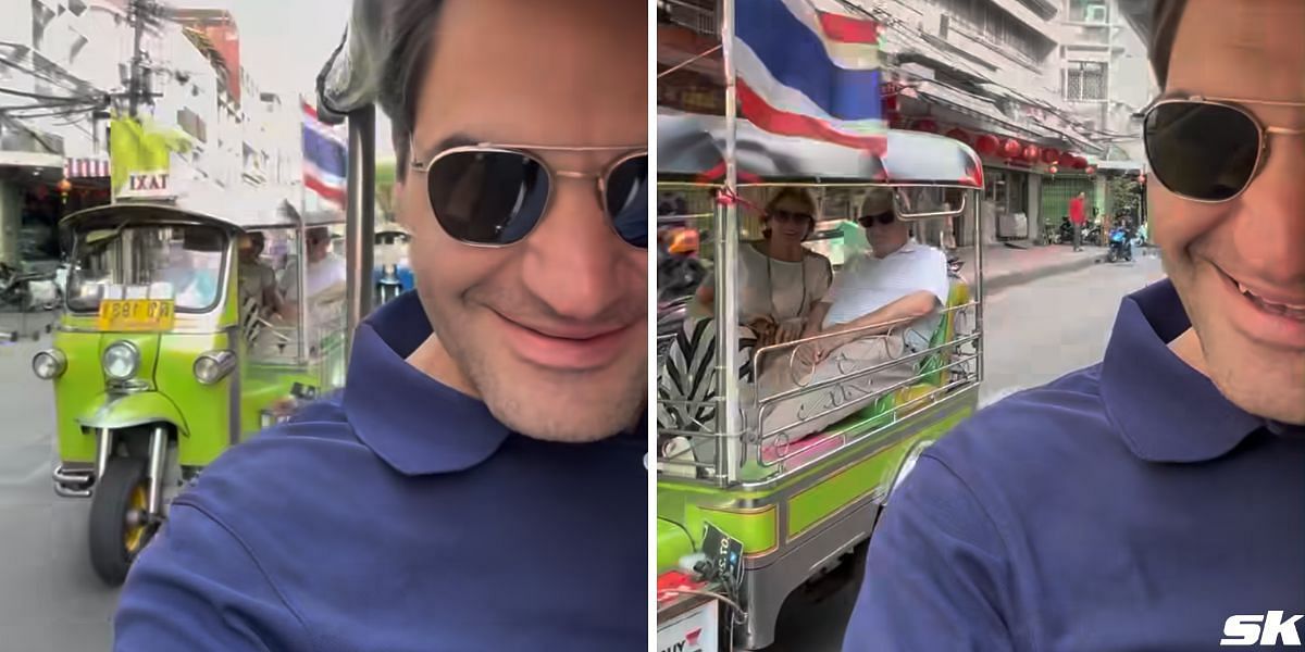 Roger Federer and his parents Robert &amp; Lynette Tuk-Tuk ride in Thailand 