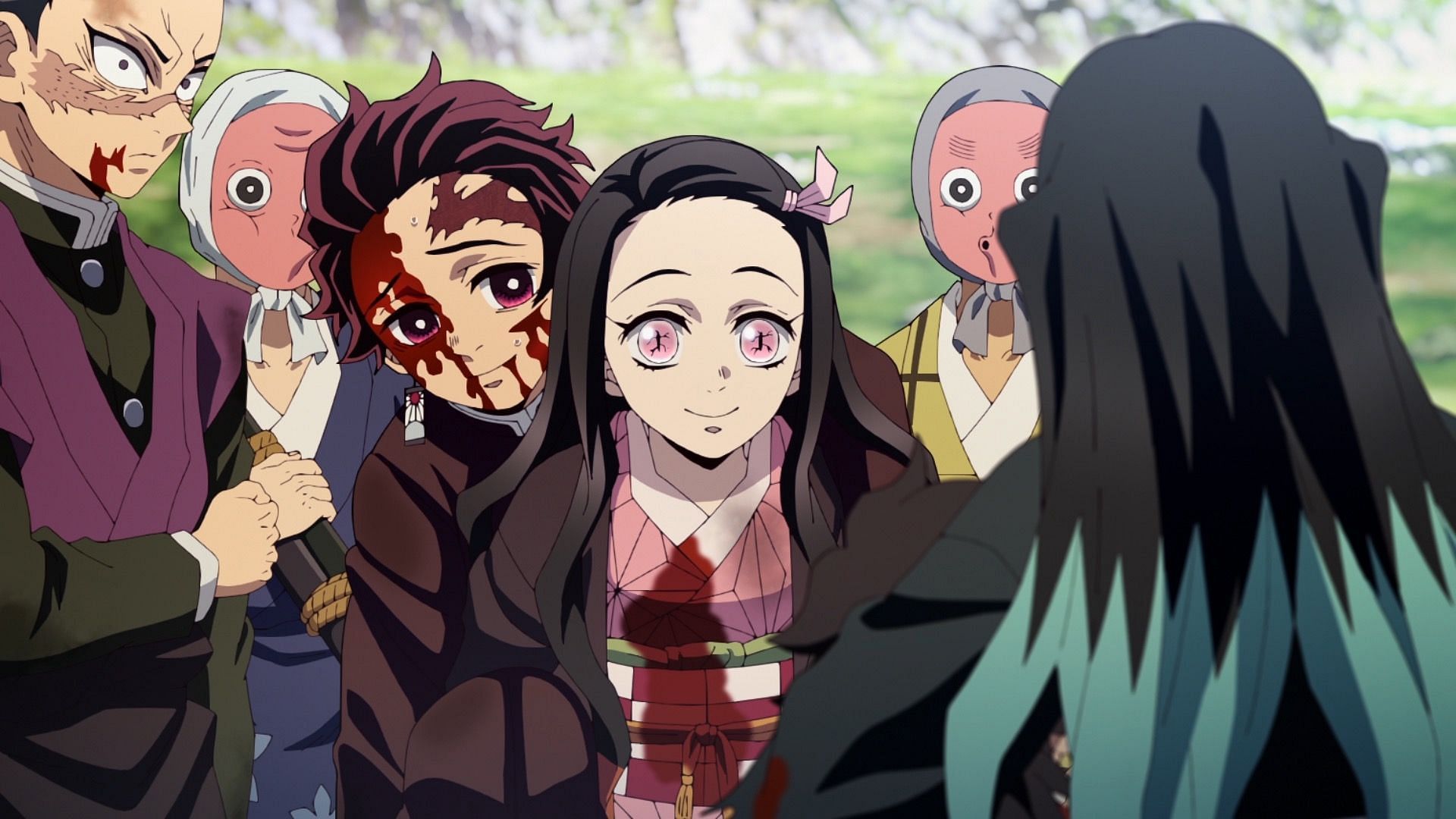 Nezuko carrying Tanjiro in the movie (Image via Ufotable)